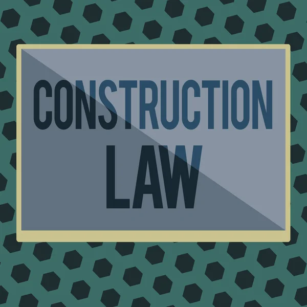 Słowo pisanie tekstu Prawo budowlane. Koncepcja biznesowa dotycząca zagadnień związanych z budownictwem i pokrewnymi dziedzinami — Zdjęcie stockowe