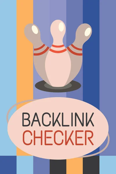 Texto de escrita de palavras Backlink Checker. Conceito de negócio para Encontre seus concorrentes mais valiosos e padrões de localização — Fotografia de Stock