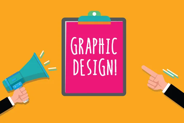 Schreibnotiz mit Grafik-Design. Geschäftsfotos, die Kunst oder Geschick beim Kombinieren von Text und Bildern in der Werbung zeigen — Stockfoto