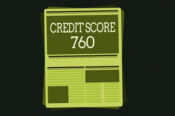 Uwaga: pisanie Wyświetlono kredytowych Ocena na 760. Biznesowe zdjęcie prezentujący liczbowe wyrażenie w oparciu o analizę poziomu osoby — Zdjęcie stockowe