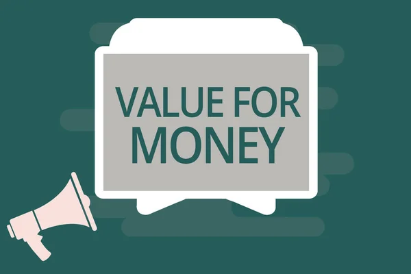 Tekst teken weergegeven: Value For Money. Conceptuele foto verwijzing naar iets is de moeite waard het geld besteed aan het — Stockfoto