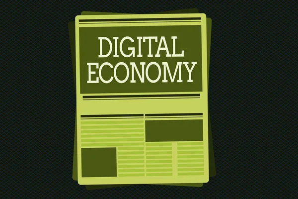 Writing note showing Digital Economy. Business photo showcasing refers to one that is based on computing technologies — Stock Photo, Image