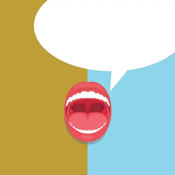 Flat design business Vector Illustrazione concetto Vuoto spazio copia moderno sfondo astratto Elemento geometrico Open Mouth Expressive Surprise Gaping Red Lips Teeth Blank Speech Bubble — Vettoriale Stock