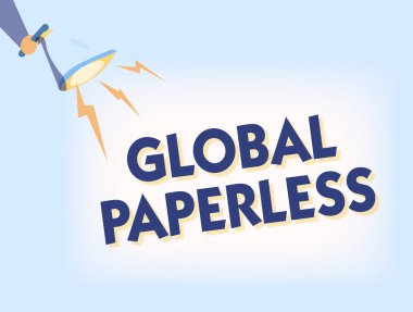 Global Paperless 'ı gösteren kavramsal el yazısı. Kağıt yerine e-posta gibi teknoloji yöntemleri için kullanılan iş fotoğrafı metni