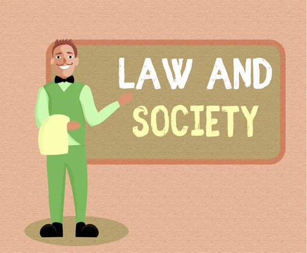 Schreibnotiz, die Recht und Gesellschaft zeigt. Business-Foto zeigt die wechselseitige Beziehung zwischen Recht und Gesellschaft — Stockfoto