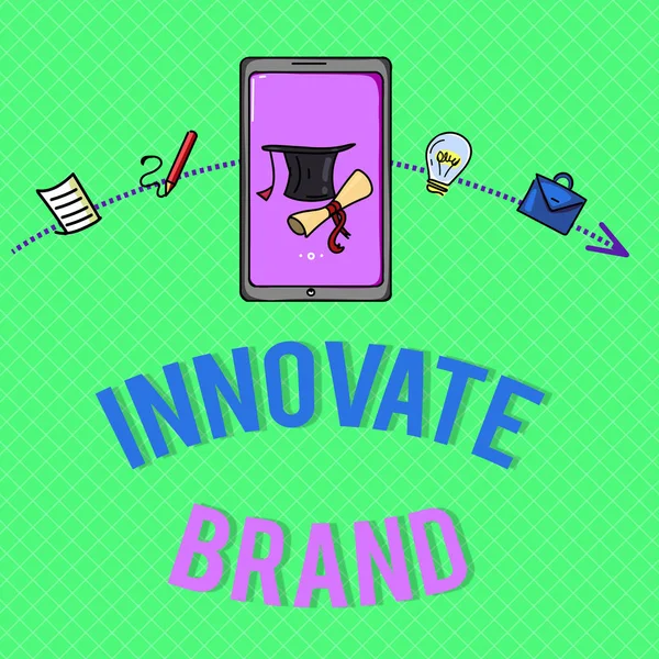 显示创新品牌的文字标志.概念照片对创新产品、服务和更多产品具有重大意义 — 图库照片