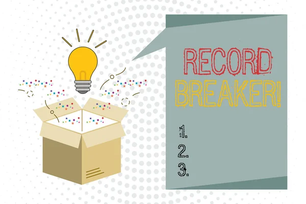 Scrivere testi a mano Record Breaker. Concetto che significa qualcuno o qualcosa che batte il miglior risultato precedente — Foto Stock