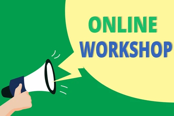 Tekst schrijven Online Workshop. Bedrijfsconcept voor het tonen van goederen en goederen via de elektronische websites — Stockfoto