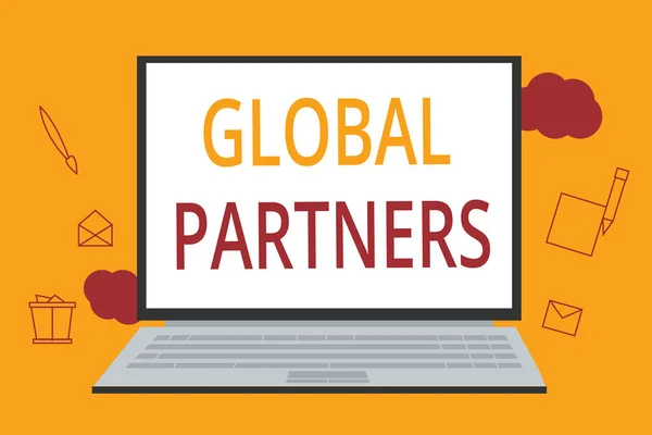 ワードライティング｜Global Partners。異なる国から2社以上の企業がチームとして働くためのビジネスコンセプト — ストック写真