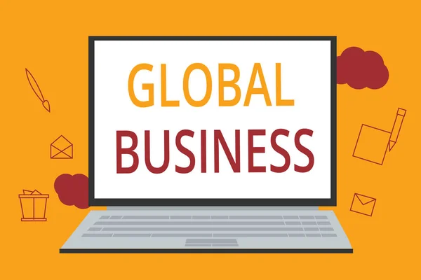 Текст для написания слов Global Business. Бизнес-концепция для Торговли и бизнес-системы компании, работающие по всему миру — стоковое фото