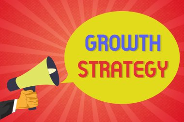 Büyüme Stratejisini gösteren kavramsal el yazısı. İş fotoğrafı stratejisi kısa vadede daha büyük pazar payı kazanmayı hedefliyor