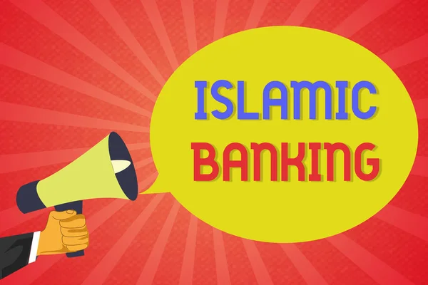 Escritura a mano conceptual que muestra la Banca Islámica. Texto de la foto del negocio Sistema bancario basado en los principios de la ley islámica — Foto de Stock