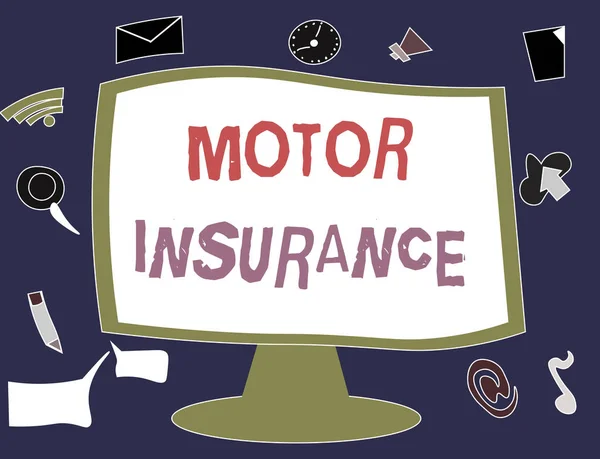 Writing note showing Motor Insurance. Business photo showcasing Provides financial compensation to cover any injuries — Stock Photo, Image