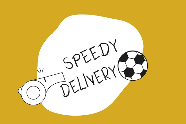 Kézírás szöveg Speedy Delivery. Koncepció jelentése, hogy a termékek gyors vagy ugyanazon a napon a tengerentúli szállítás — Stock Fotó