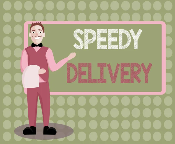 Scrivere testi a mano Speedy Delivery. Concetto significato fornire prodotti in modo rapido o lo stesso giorno di spedizione all'estero — Foto Stock