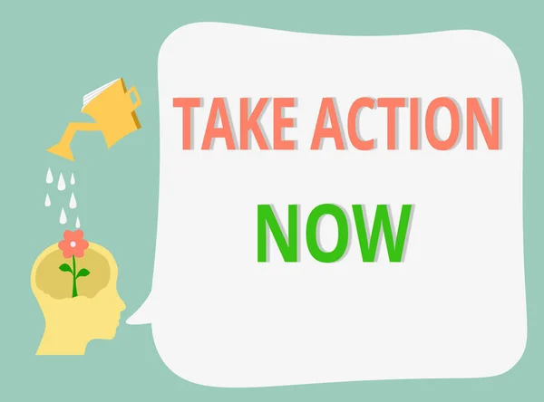 Texto de escrita de palavras Take Action Now. Conceito de negócio para pedir a alguém para começar a fazer Bom desempenho Incentivar — Fotografia de Stock