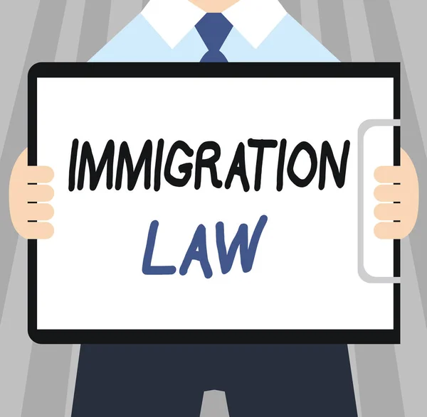 Kelime yazma Göçmenlik Yasası. Bir vatandaşın göç etmesi için iş kavramı, seyahat sırasında yasaldır. — Stok fotoğraf