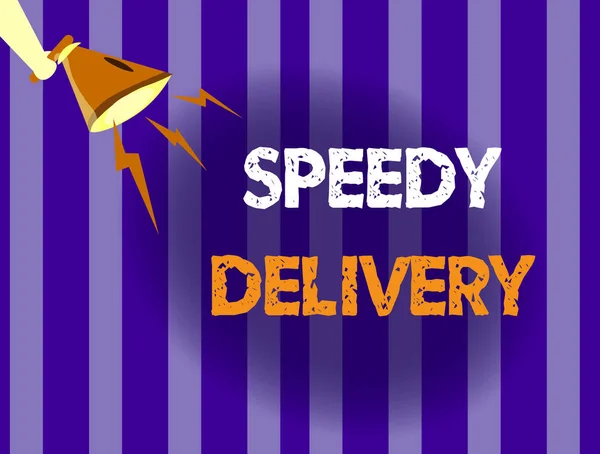 Handschrift tekst schrijven Speedy Delivery. Concept betekent bieden producten in snelle manier of dezelfde dag verzending naar het buitenland — Stockfoto