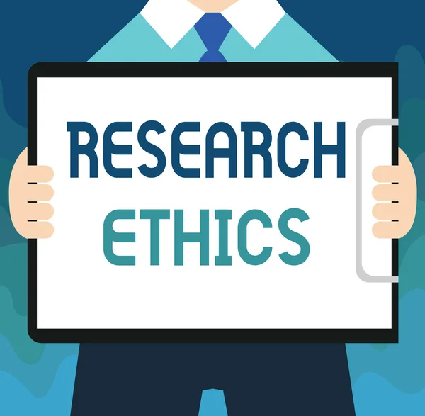 Kézírás szöveg Kutatás Etika. A felvetett etikai kérdések elemzése iránt érdeklődő fogalom — Stock Fotó