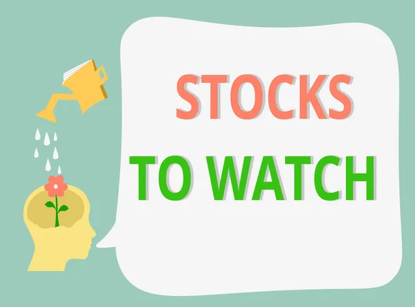 Texto de escrita de palavras Stocks To Watch. Conceito de negócio para ser corretor pesado e assistir a cada diminuição aumento — Fotografia de Stock