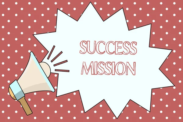 Texto de escritura de palabras Success Mission. Concepto de negocio para hacer el trabajo de manera perfecta sin errores Tarea hecha —  Fotos de Stock