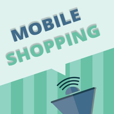 Kelime yazma metni Mobil Alışveriş. Mal ve hizmetlerin cep telefonuyla alınıp satılması için iş konsepti
