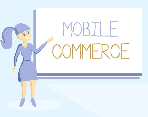 Tekst schrijven Mobile Commerce. Bedrijfsconcept voor het gebruik van mobiele telefoon om online commerciële transacties uit te voeren — Stockfoto