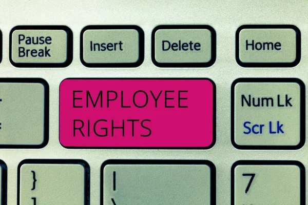 Word σύνταξη κειμένου Δικαιώματα των εργαζομένων. Επιχειρηματική έννοια για όλους τους εργαζόμενους έχουν βασικά δικαιώματα στο δικό τους χώρο εργασίας — Φωτογραφία Αρχείου