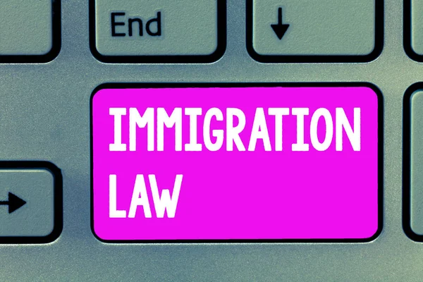 Ordskrivning text Immigration Law. Affärsidé för utvandring av en medborgare ska vara laglig vid resandet — Stockfoto
