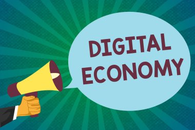 Kelime yazma Dijital Ekonomi. Dünya çapında ekonomik faaliyetler ve teknolojiler ağı için iş konsepti