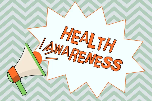 Writing note showing  Health Awareness. Business photo showcasing Promoting community issues and preventative action — Stock Photo, Image