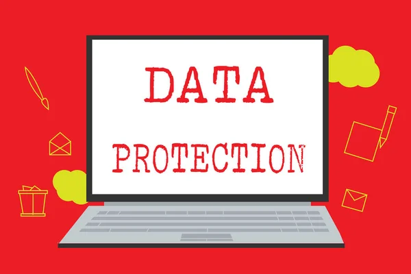 Signo de texto que muestra Protección de datos. Foto conceptual Proteja las direcciones IP y los datos personales del software dañino —  Fotos de Stock