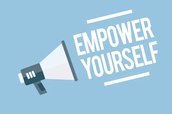 Word writing text Empower Yourself. Business concept for taking control of life setting goals positive choices Megaphone loudspeaker blue background important message speaking loud. — Stock Photo, Image