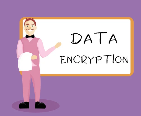 Writing note showing Data Encryption. Business photo showcasing Symmetric key algorithm for the encrypting electronic data