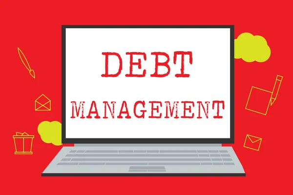 Text sign showing Debt Management. Conceptual photo The formal agreement between a debtor and a creditor — Stock Photo, Image