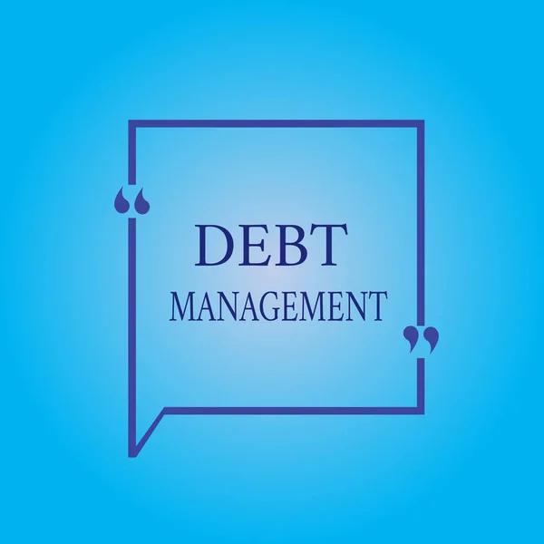 Writing note showing Debt Management. Business photo showcasing The formal agreement between a debtor and a creditor — Stock Photo, Image