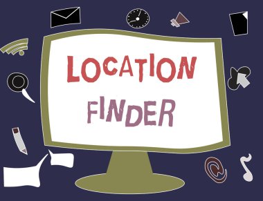 Konum Bulucu 'yu gösteren not yazılıyor. İş fotoğrafı gösterimi Seçili bir yerin adresini bulmak için bir servis