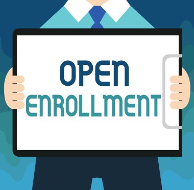 Handwriting text Open Enrollment. Concept meaning The yearly period when people can enroll an insurance clipart
