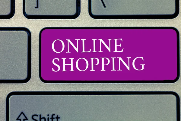 Çevrimiçi alışverişi gösteren kavramsal el yazısı. İş fotoğrafı metni tüketicilere ürünlerini İnternet üzerinden satın alma olanağı sağlıyor — Stok fotoğraf