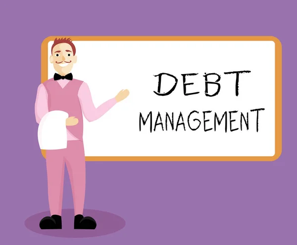 Writing note showing Debt Management. Business photo showcasing The formal agreement between a debtor and a creditor — Stock Photo, Image