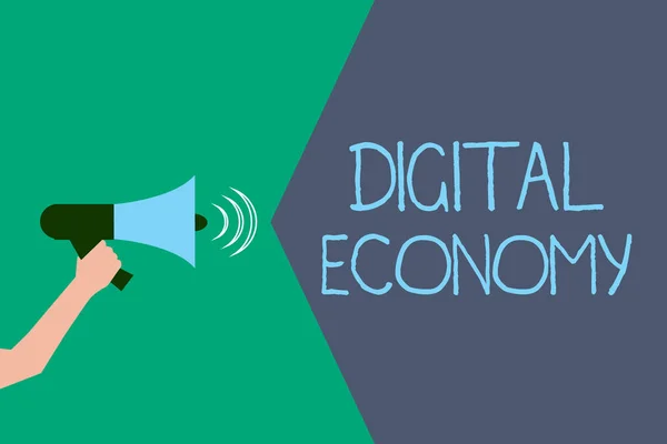 Eine Notiz, die die digitale Wirtschaft zeigt. Business-Foto zeigt weltweites Netzwerk wirtschaftlicher Aktivitäten und Technologien — Stockfoto
