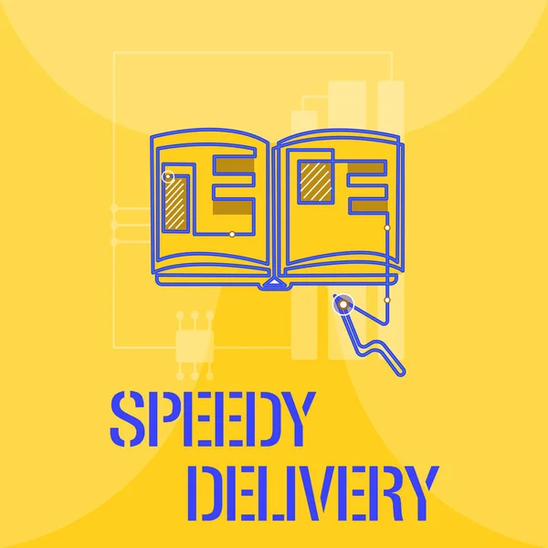 Szövegírás Speedy Delivery. Üzleti koncepció a termékek gyors vagy ugyanazon a napon történő tengerentúli szállításához — Stock Fotó