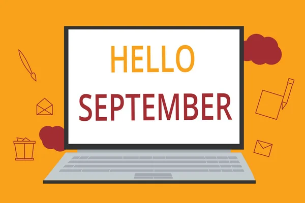 Texto de escritura de palabras Hola septiembre. Concepto de negocio para querer ansiosamente una cálida bienvenida al mes de septiembre — Foto de Stock