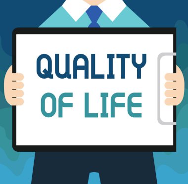 El yazısı metin Yaşam kalitesi. Her an zevk iyi sağlık iyi iş varlık kavramı anlamı