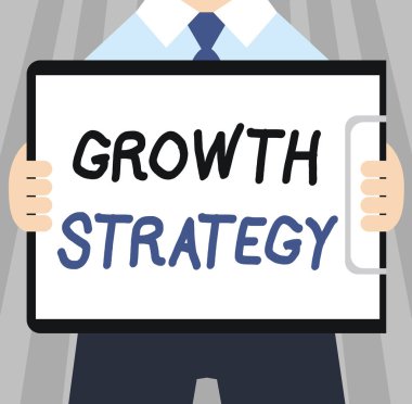 Kelime yazma metni büyüme stratejisi. Kısa vadede daha büyük pazar payı elde etme amaçlı iş stratejisi kavramı