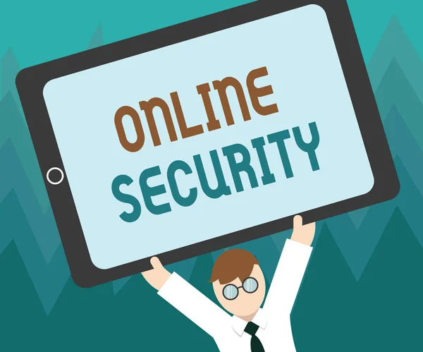 Conceptuele handschrift tonen Online Security. Bedrijfsfoto presentatie regels om te beschermen tegen aanvallen via internet — Stockfoto