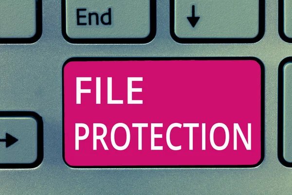 Conceptual hand writing showing File Protection. Business photo showcasing Preventing accidental erasing of data using storage medium