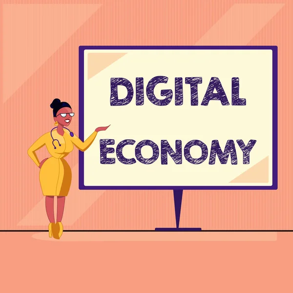 Ordskrivning text Digital ekonomi. Affärsidé för världsomspännande nätverk av ekonomisk verksamhet och teknik — Stockfoto