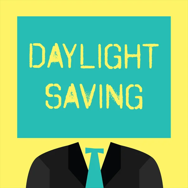 Sinal de texto mostrando Daylight Saving. Fotografia conceitual Tecnologias de armazenamento que podem ser usadas para proteger dados — Fotografia de Stock