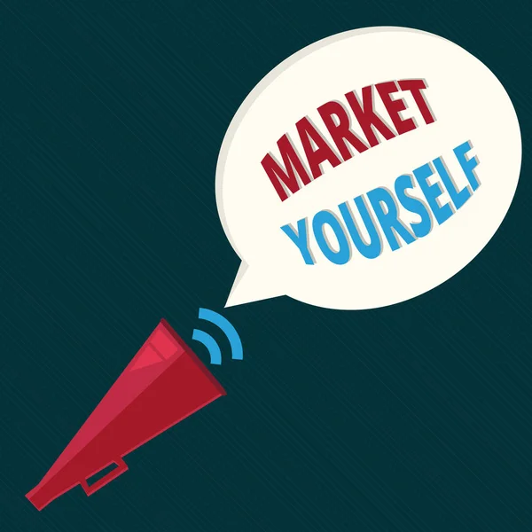 Signo de texto que muestra Market Yourself. Foto conceptual Haciéndose para cualquier tipo de tarea y proyecto en la vida — Foto de Stock